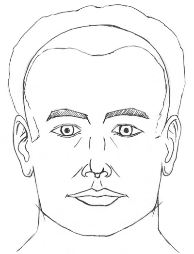 Portrait drawing in the frontal view